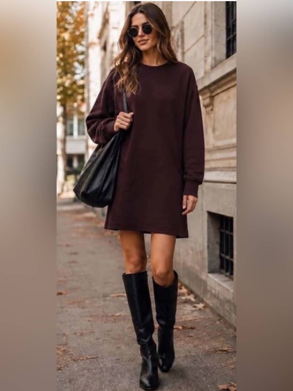 SPANX Long Sleeve Sweater Dress in Truffle Brown